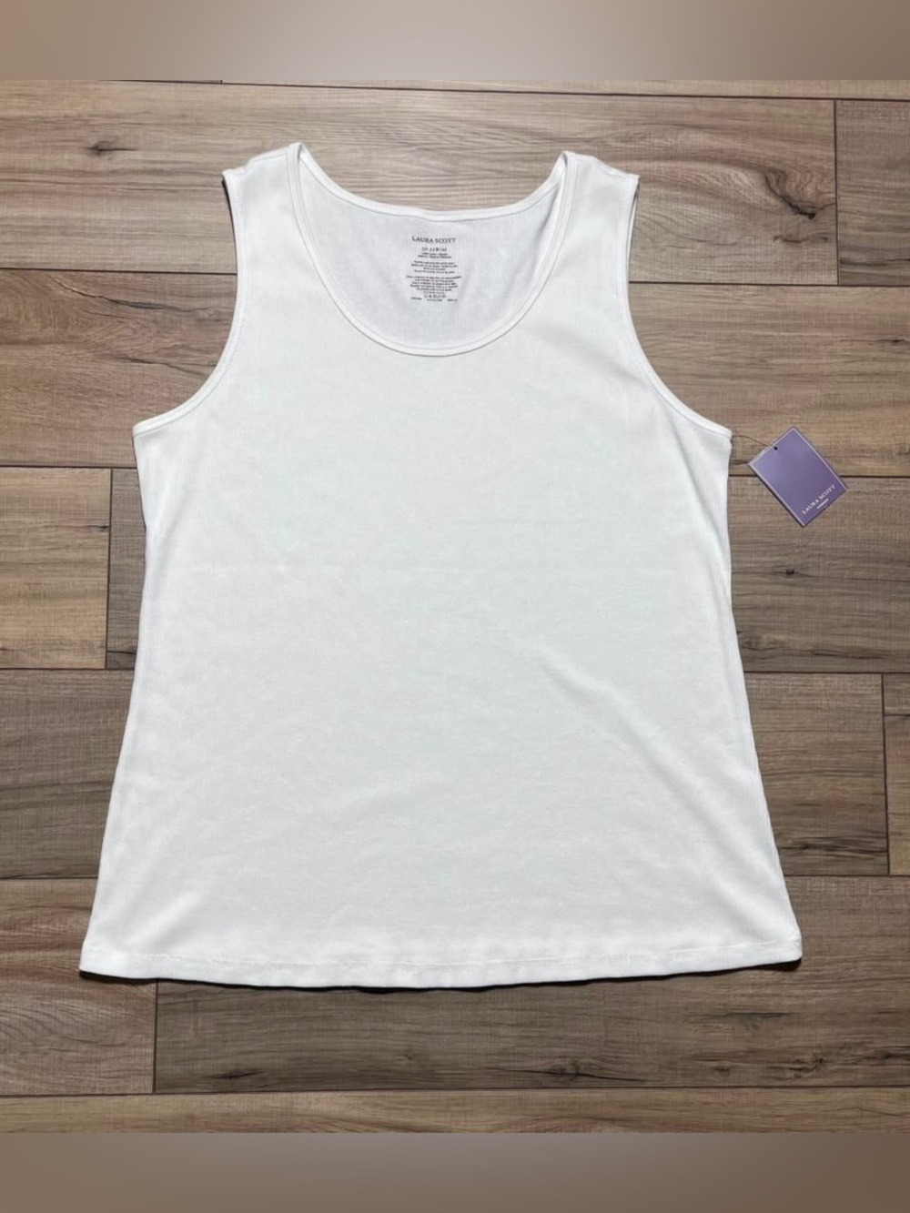 Laura Scott Women’s Ribbed Scoop Neck Tank Top Size 20-22W White